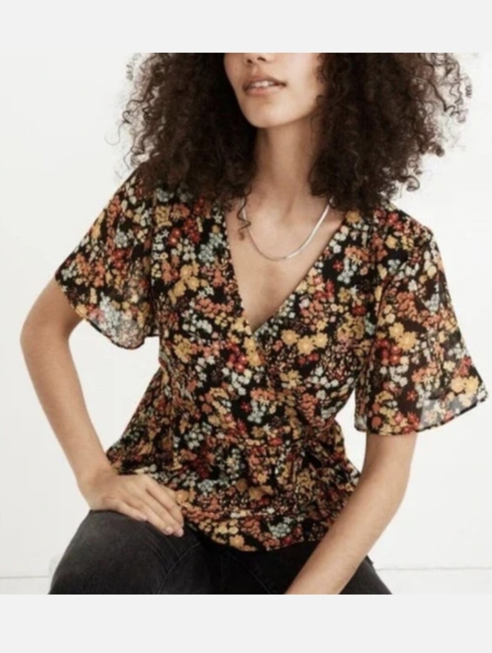 🪩 Madewell floral short sleeve peplum floral wrap top sz s